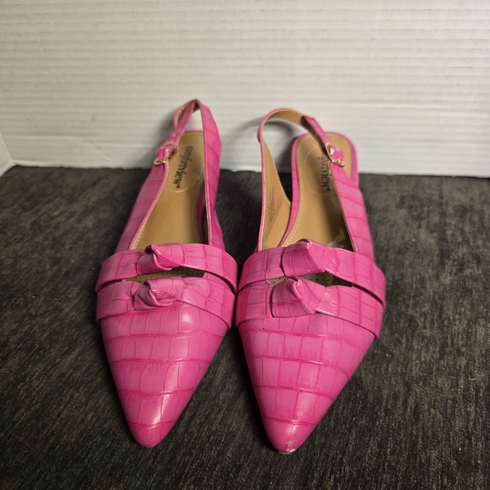 COMFORTVIEW Croco Poppy Pink Slingback Shoes Womens Size 7.5M